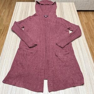 Barefoot Dreams CozyChic Lite Relaxed Hooded Cardigan in Mauve Color Size Small